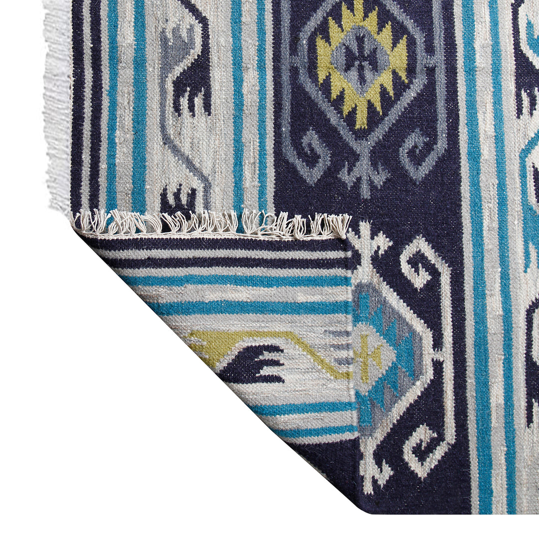 BLUE GREY KILIM HAND WOVEN DHURRIE