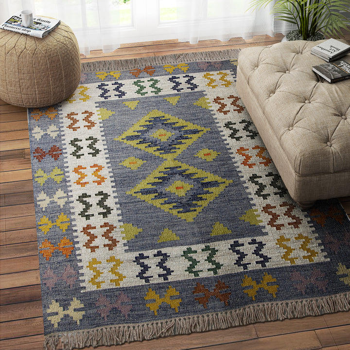 GREY MULTICOLOR KILIM HAND WOVEN DHURRIE