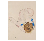 Nude with Blue Stockings Bending Forward - Egon Schiele art print