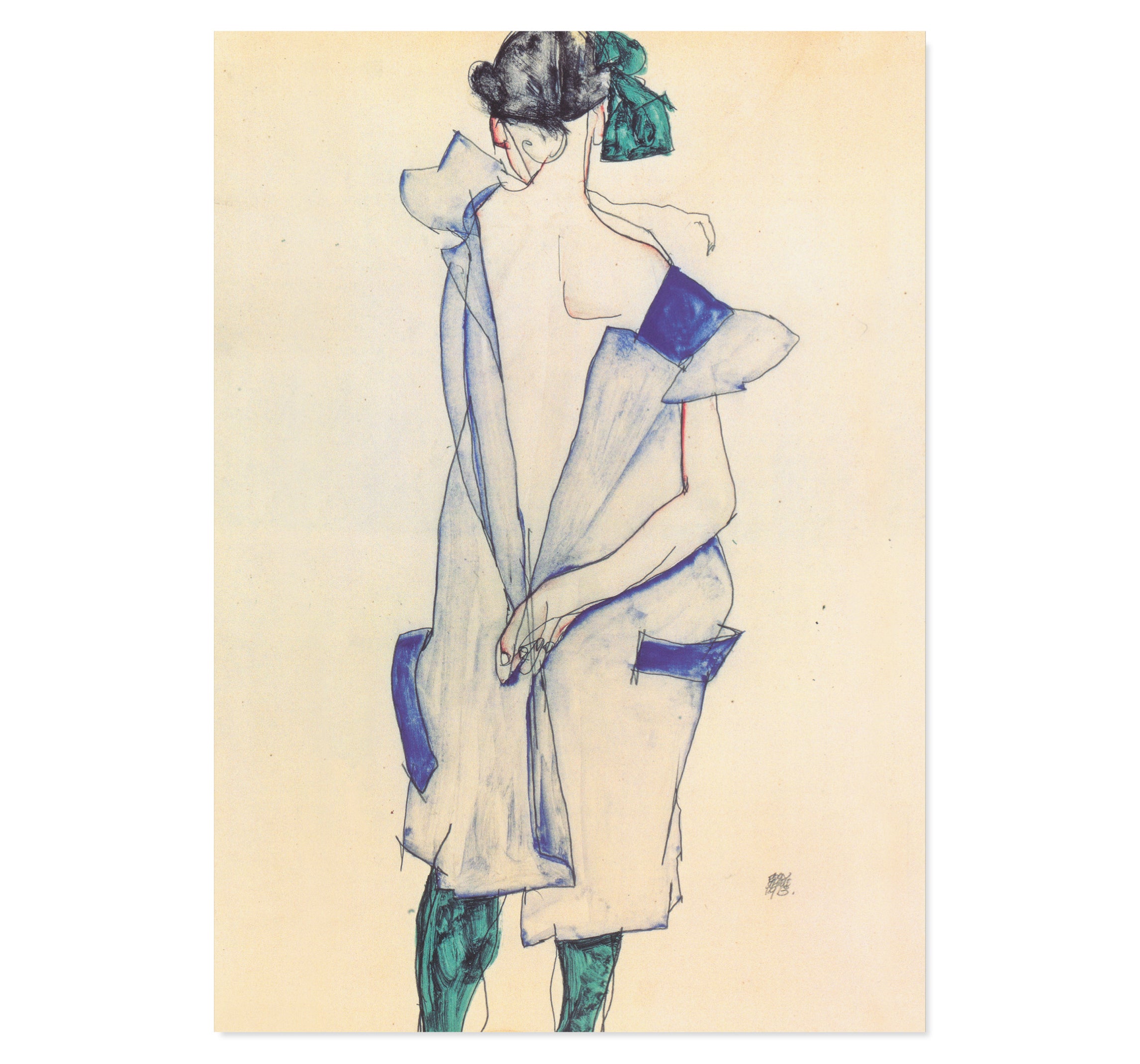 Back view of a girl in a blue skirt Egon Schiele art print – Ikka