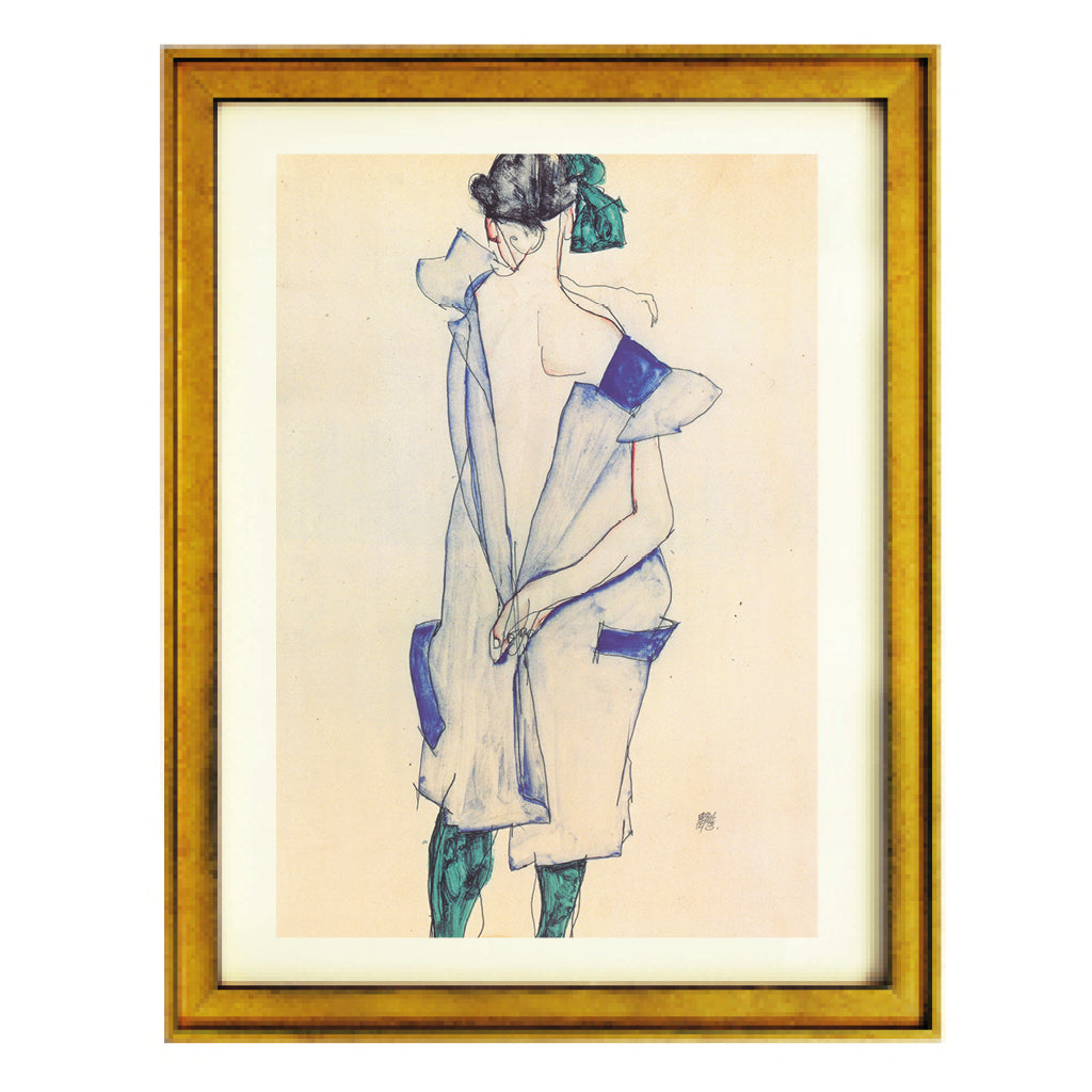 Back view of a girl in a blue skirt Egon Schiele art print – Ikka