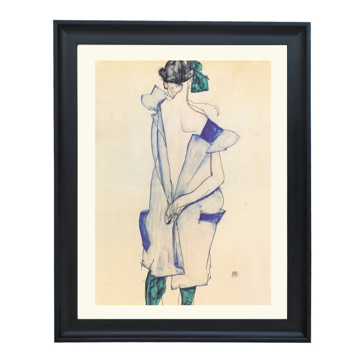 Back view of a girl in a blue skirt Egon Schiele art print