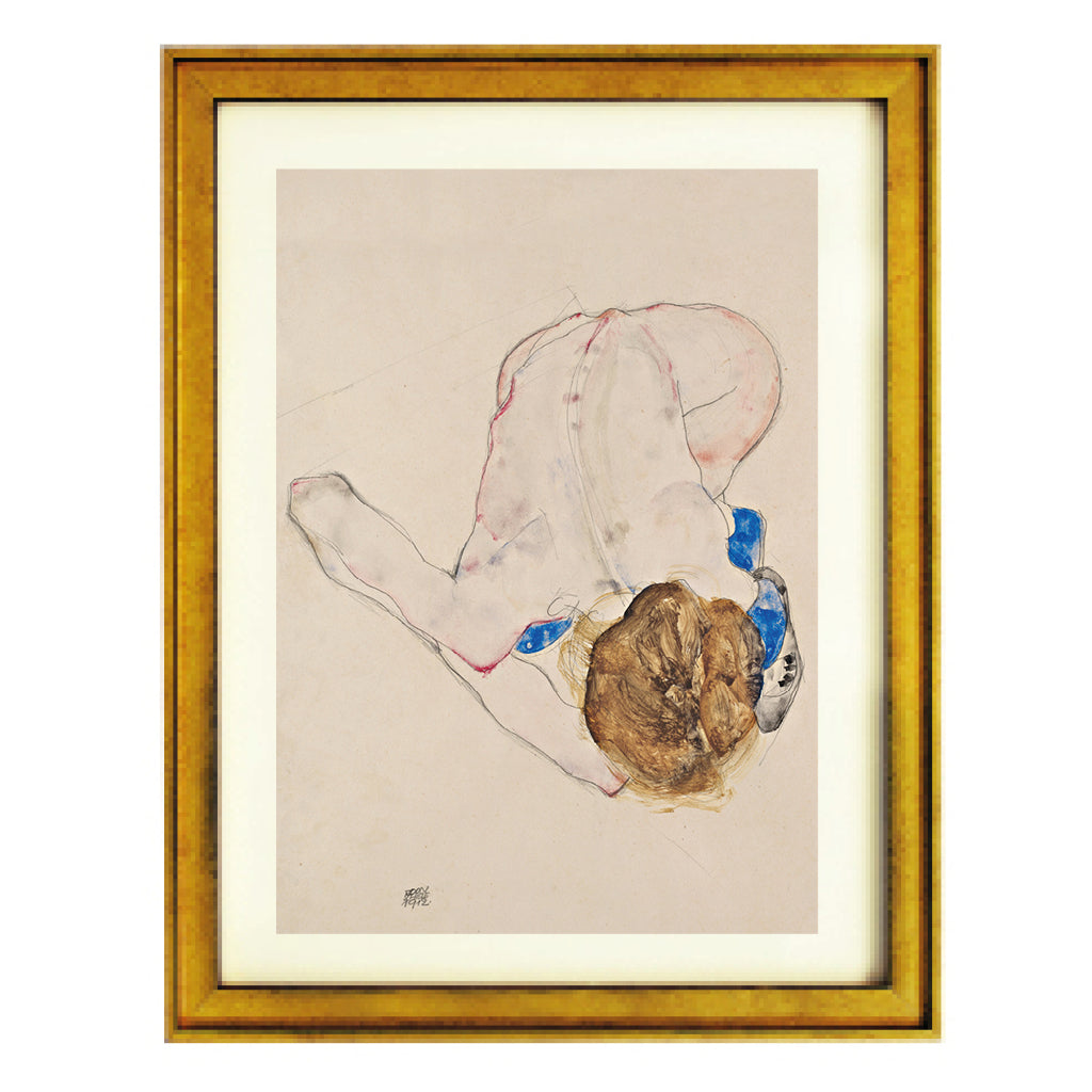 Nude with Blue Stockings Bending Forward - Egon Schiele art print