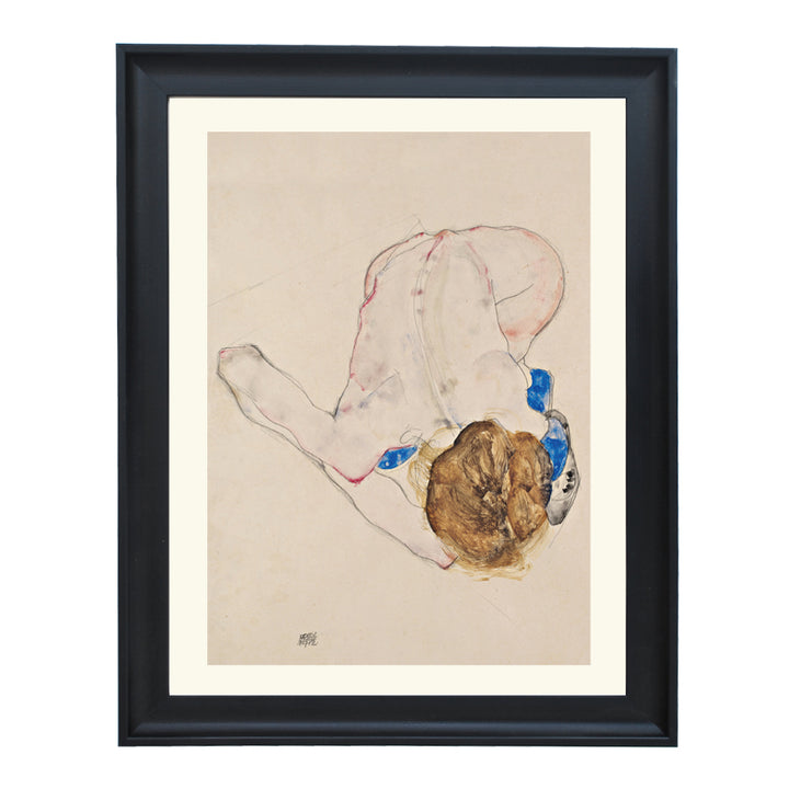 Nude with Blue Stockings Bending Forward - Egon Schiele art print