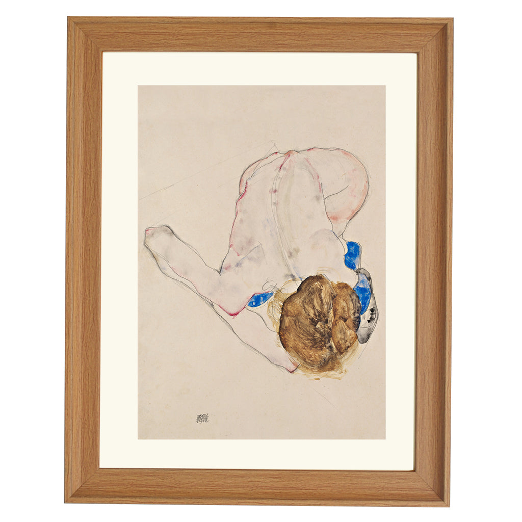 Nude with Blue Stockings Bending Forward - Egon Schiele art print