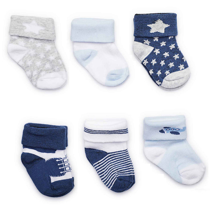 Baby Socks | 0-6 months | Blue Patterned (Pack of 6)