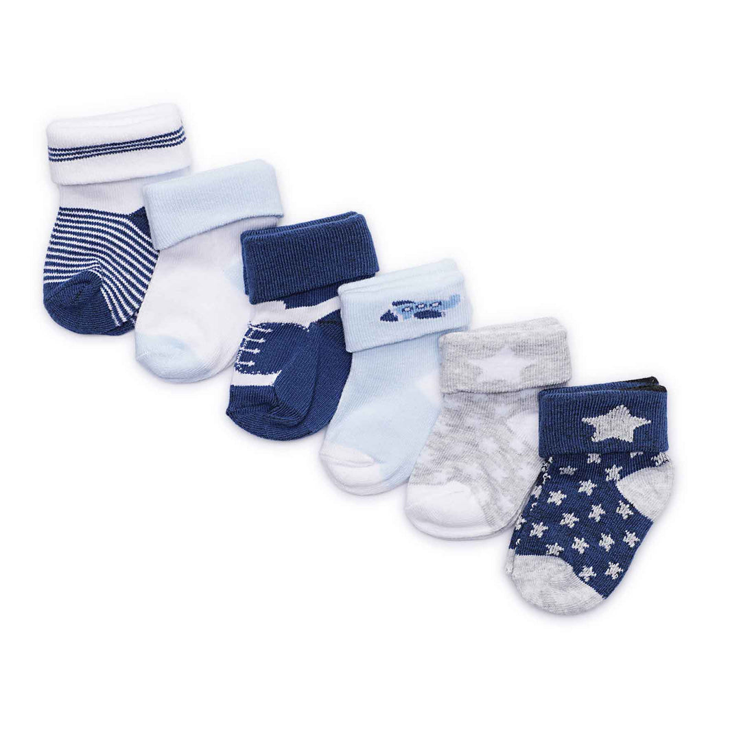 Baby Socks | 0-6 months | Blue Patterned (Pack of 6)