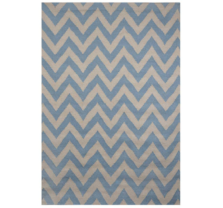 POWDER BLUE CHEVRON HAND WOVEN DHURRIE