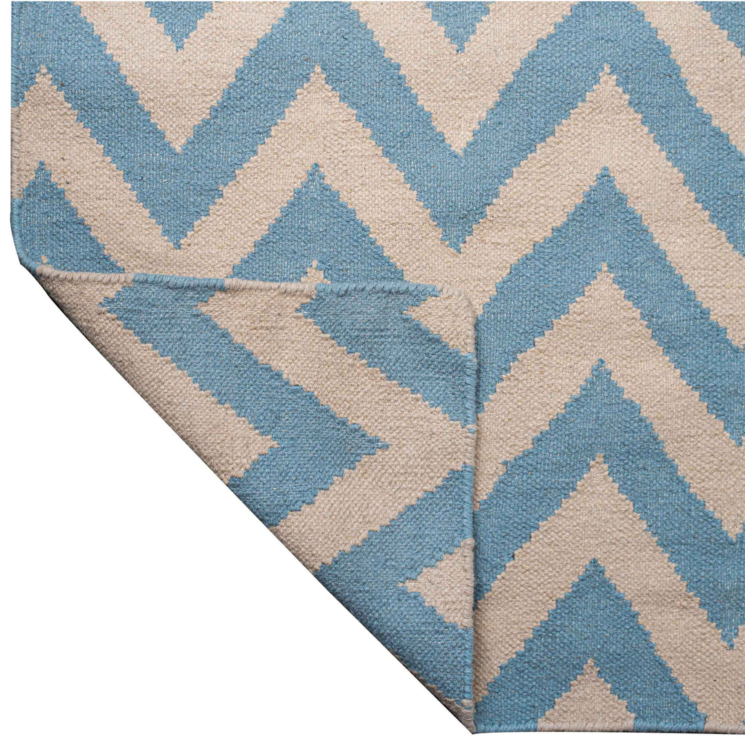 POWDER BLUE CHEVRON HAND WOVEN DHURRIE