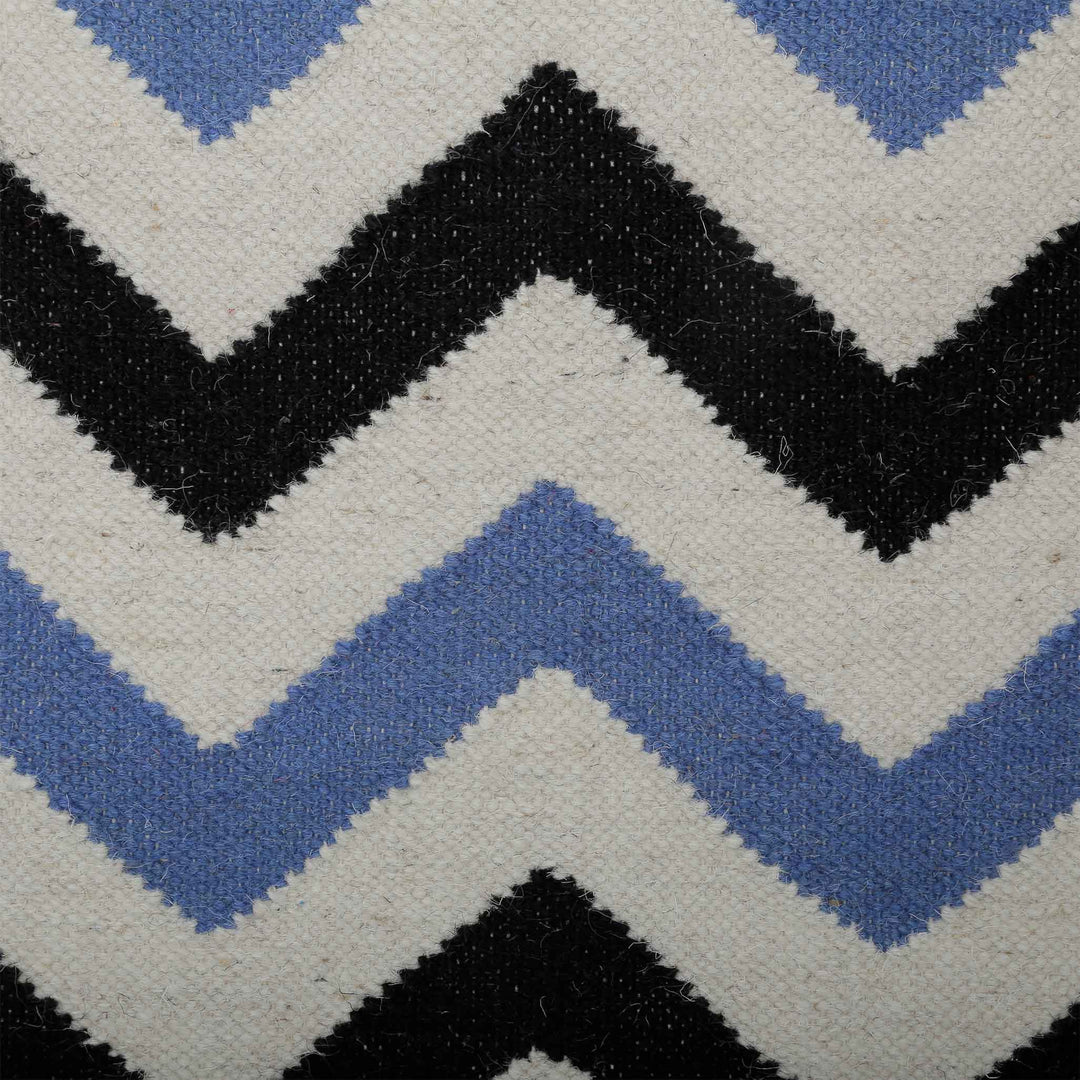 BLUE BLACK CHEVRON HAND WOVEN DHURRIE