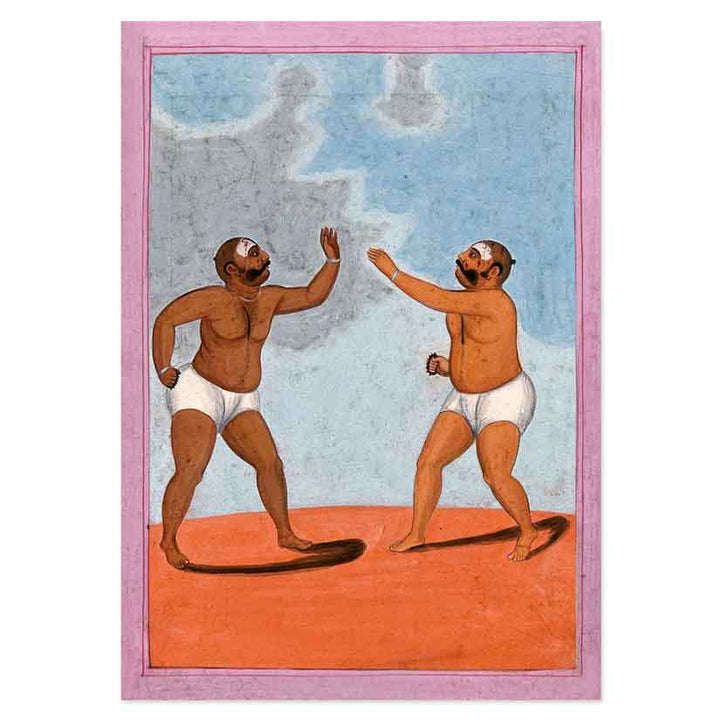 Pair of wrestlers fighting art print