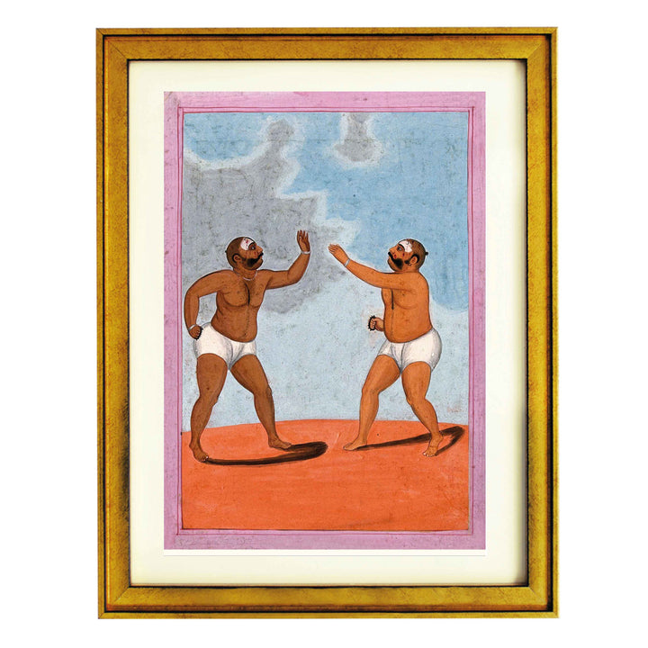 Pair of wrestlers fighting art print