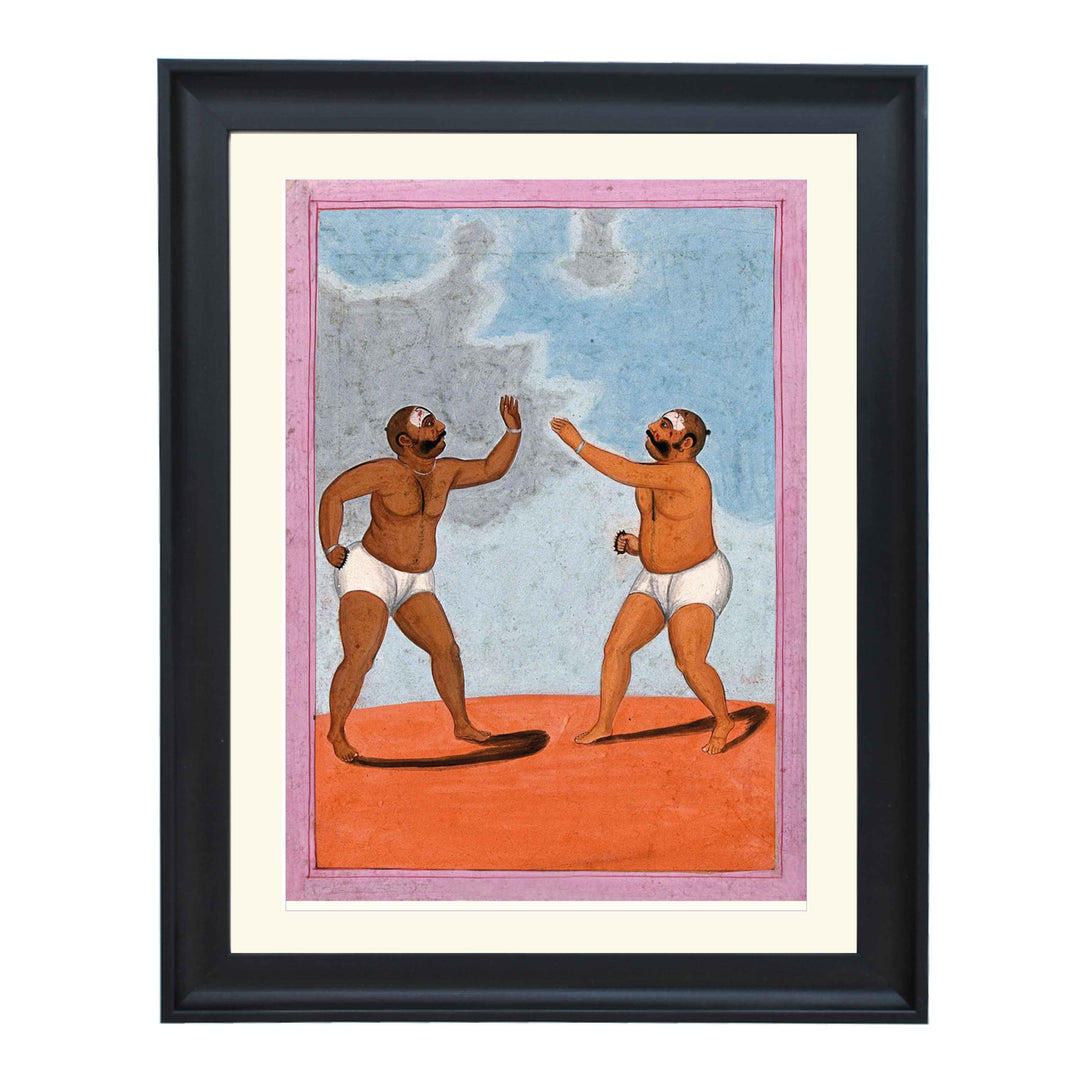 Pair of wrestlers fighting art print