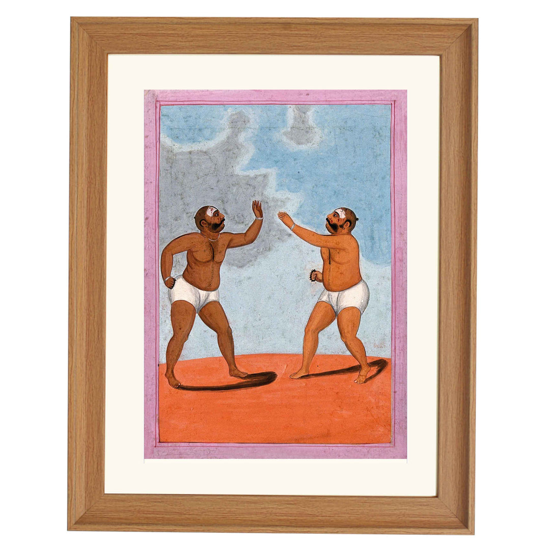 Pair of wrestlers fighting art print