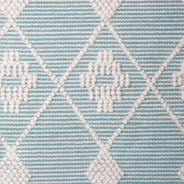 IVORY AND BLUE KILIM HAND WOVEN DHURRIE