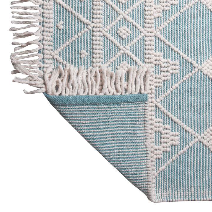 IVORY AND BLUE KILIM HAND WOVEN DHURRIE