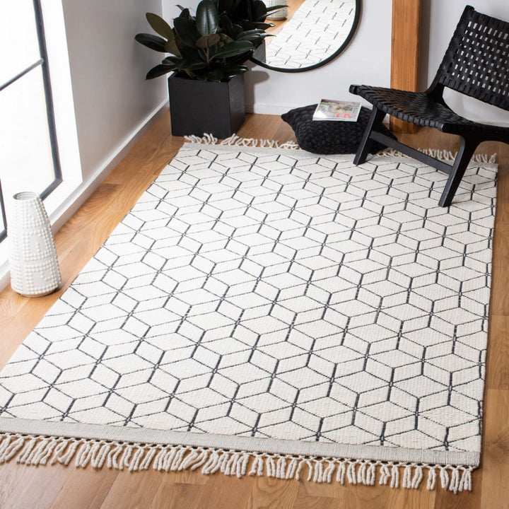 IVORY AND BLACK KILIM HAND WOVEN DHURRIE