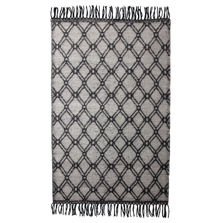 BLACK AND IVORY KILIM HAND WOVEN DHURRIE