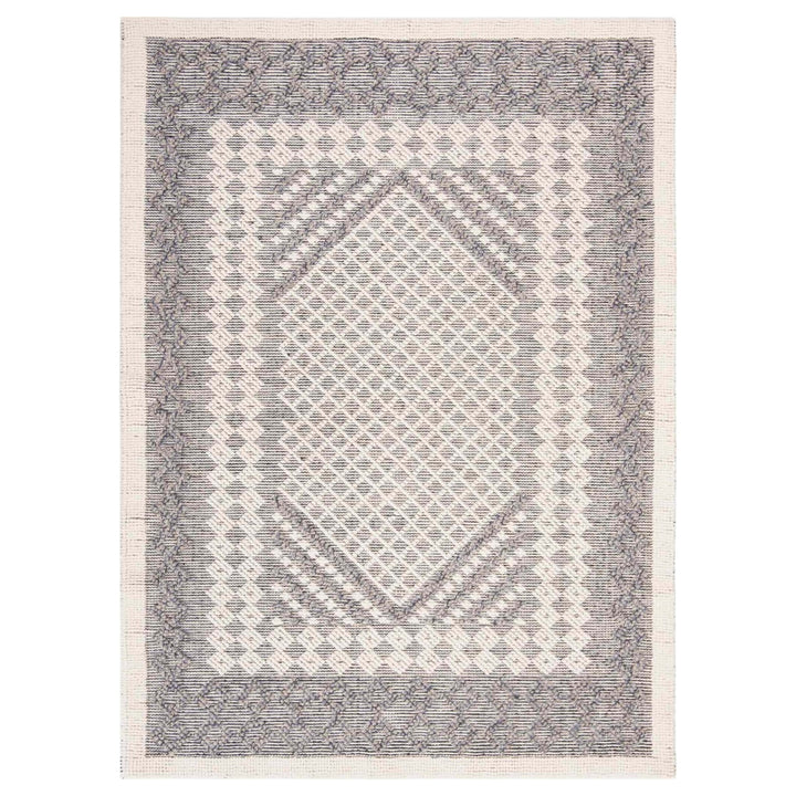 IVORY AND CHARCOAL KILIM HAND WOVEN DHURRIE