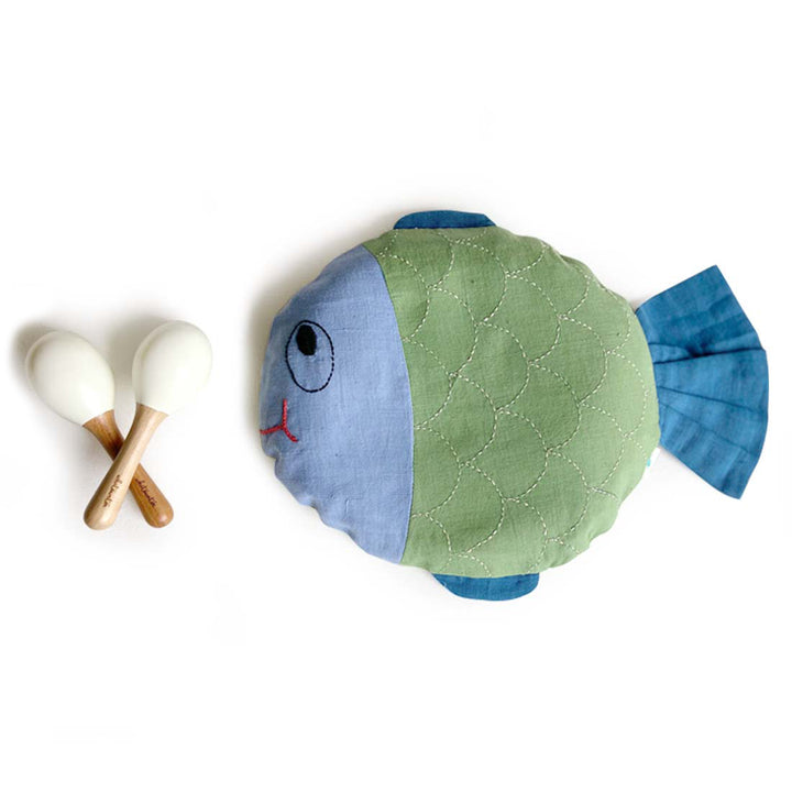 ORGANIC MUSTARD SEED FISH PILLOW + MARACAS - GIFT SET