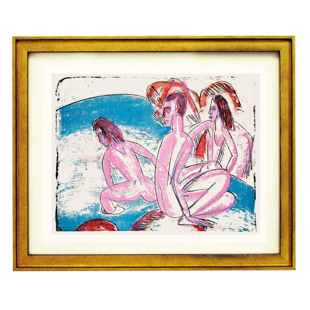 Three Bathers by Stones by Ernst Ludwig Kirchner Art Print