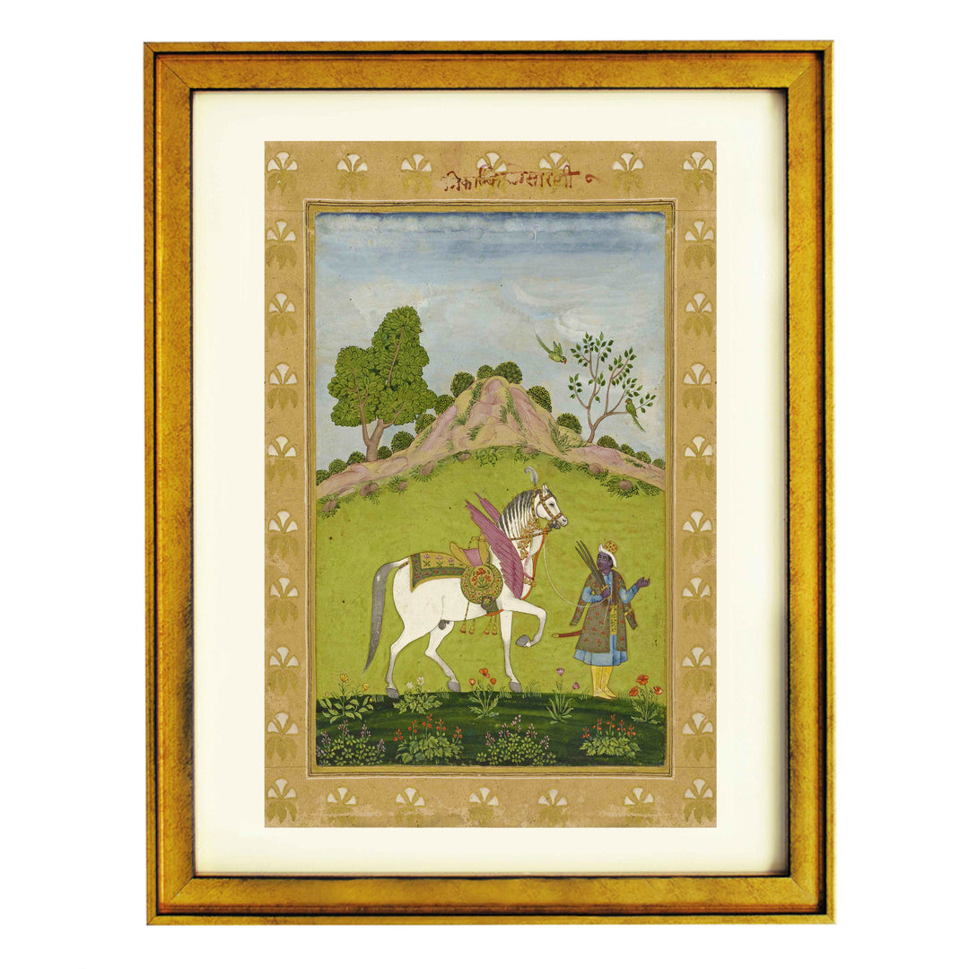 Kalki with his white horse Devadatta art print