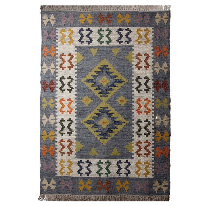 GREY MULTICOLOR KILIM HAND WOVEN DHURRIE