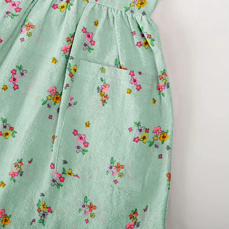 Organic Victorian Sleeveless Nightdress Green Floral