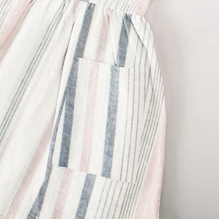 Organic Victorian Sleeveless Nightdress Pink & Grey Stripe