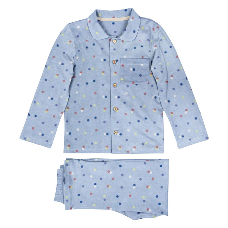 Organic Full Sleeved Collared Pajama Set-Blue Dots
