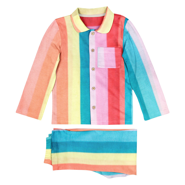 Organic Full Sleeved Collared Pajama Set - Rainbow