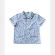 Organic Half Sleeved Collared Pajama Set-Blue Dots