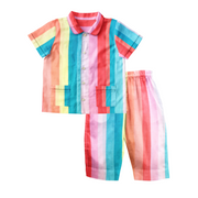 Organic Short Sleeved Collared Pajama Set - Rainbow