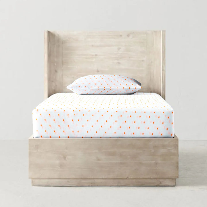 Organic Fitted Single Sheet-Neon Orange Dots