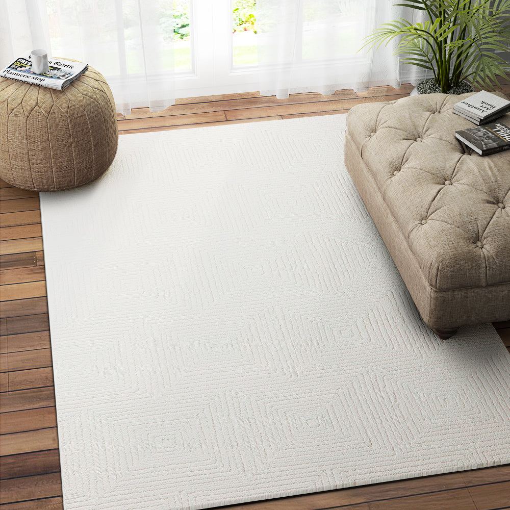 IVORY GEOMETRIC HAND TUFTED CARPET