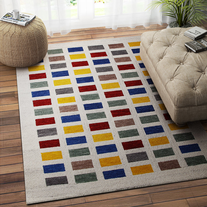 IVORY MULTICOLOR GABBEH HAND TUFTED CARPET