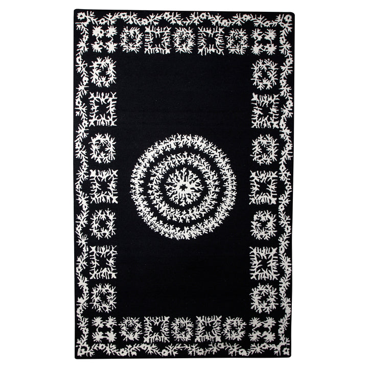 BLACK AND WHITE FLORAL HAND TUFTED CARPET