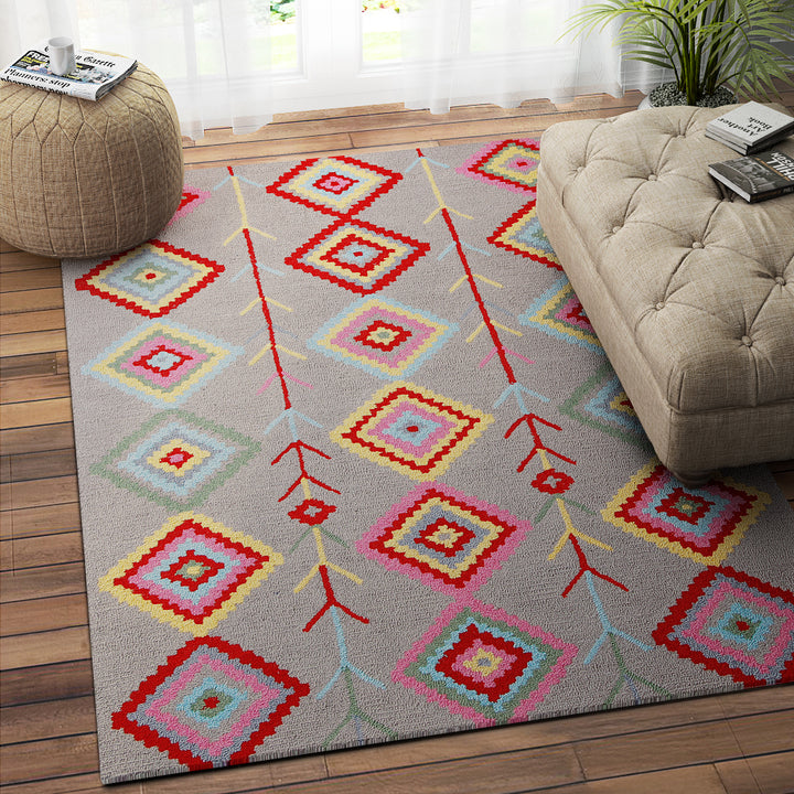 GREY MULTICOLOR GEOMETRIC HAND TUFTED CARPET