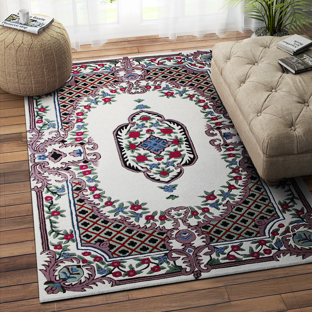 IVORY MULTICOLOR MEDALLION HAND TUFTED CARPET