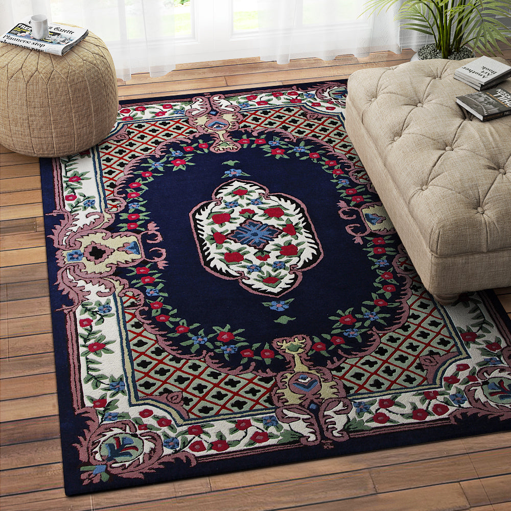 BLUE MULTICOLOR MEDALLION HAND TUFTED CARPET