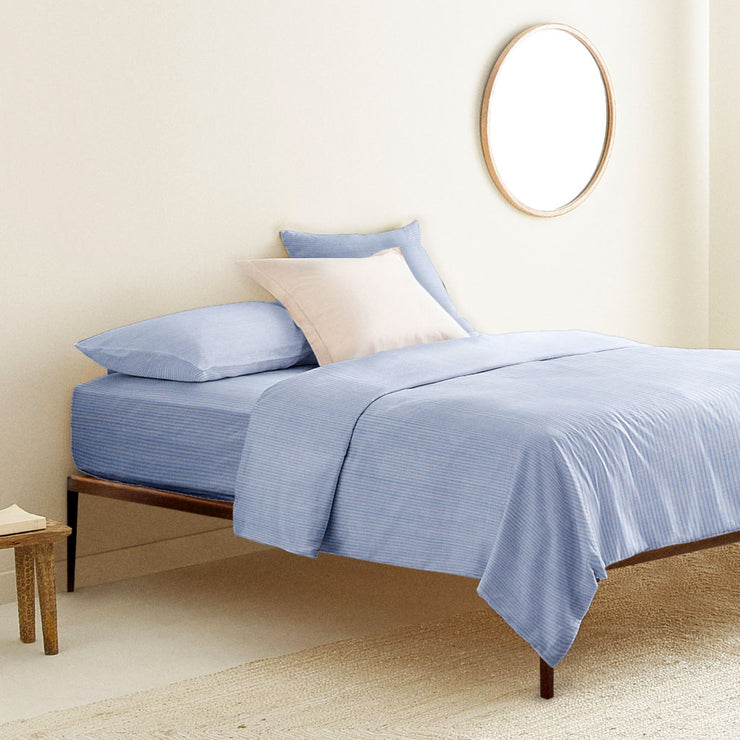 Organic Single Duvet Cover Blue and White Stripe