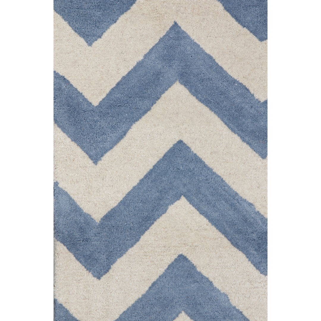 BLUE IVORY CHEVRON MODERN CARPET