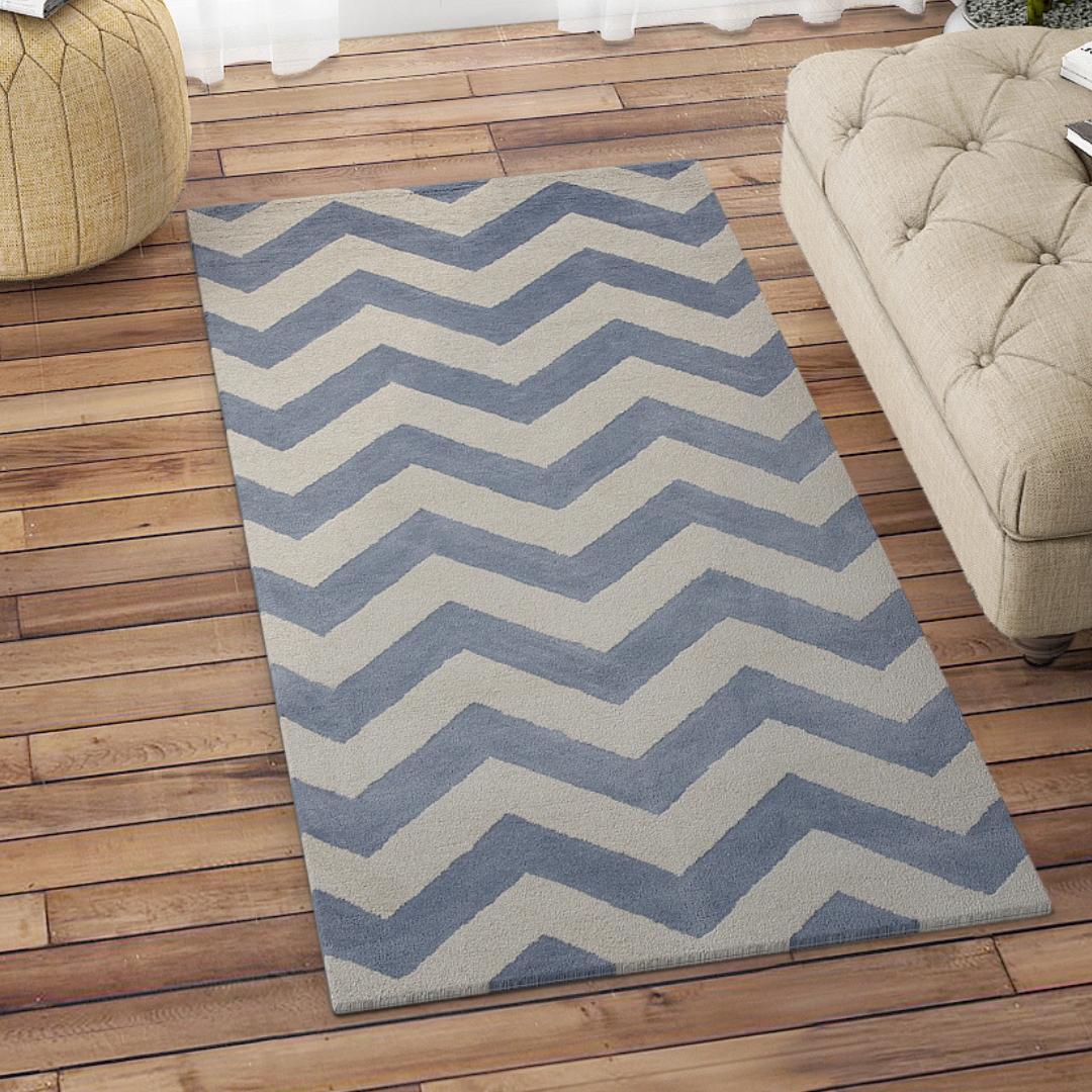 BLUE IVORY CHEVRON MODERN CARPET