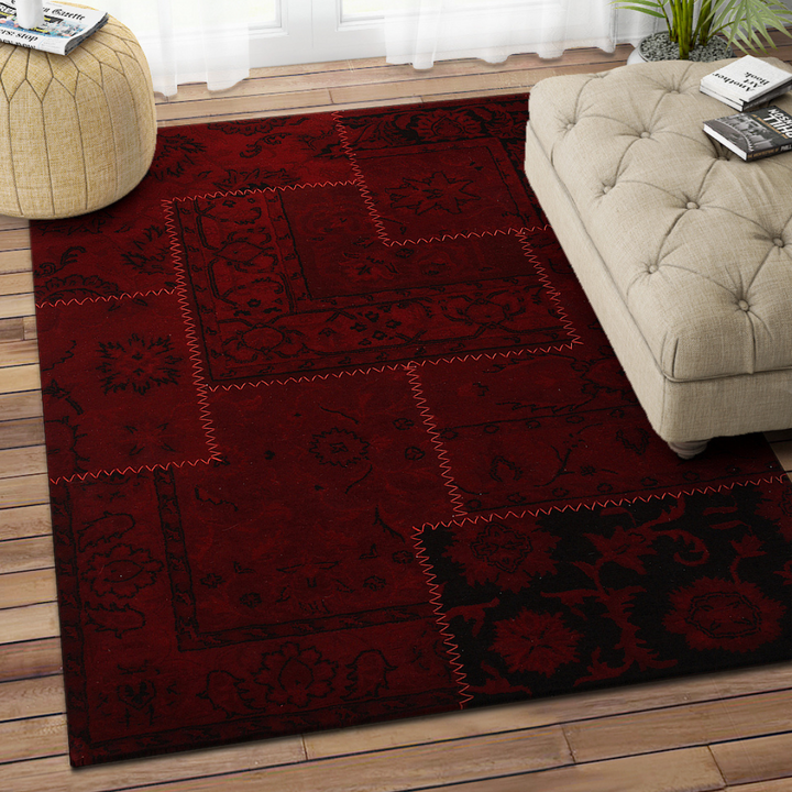 RED OVER DYED PATCHWORK CARPET