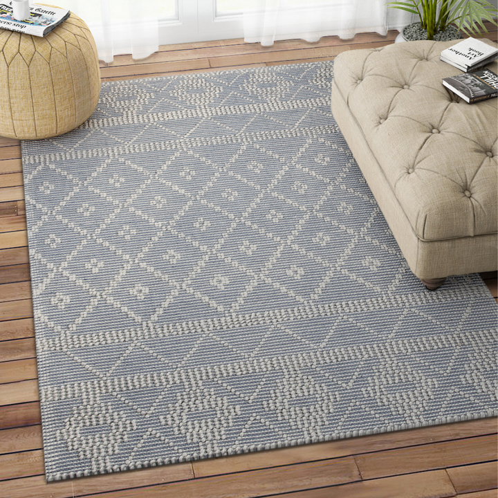 IVORY AND BLUE KILIM DHURRIE