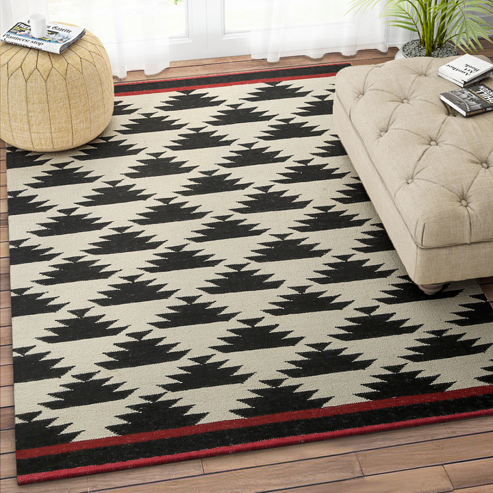 BLACK AZTEC KILIM DHURRIE