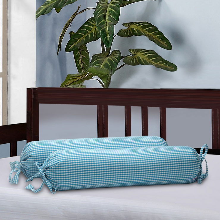 Organic Baby Bolster Cover Set with Fillers Blue Checks