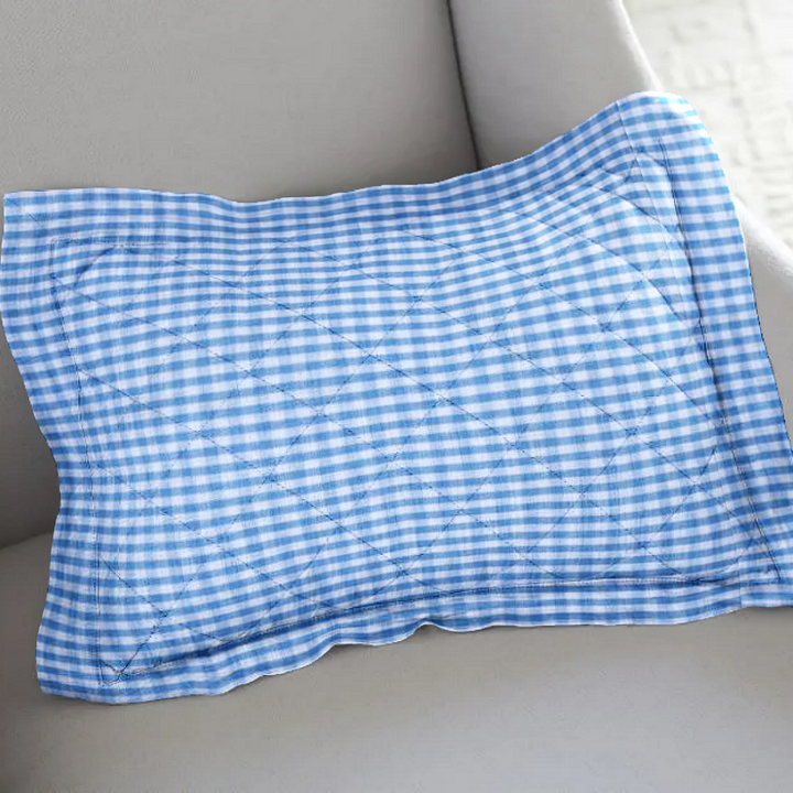 Organic Baby Pillow Cover with Filler Blue Checks