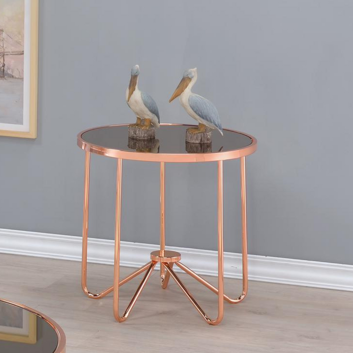 Rose Gold and Bronze Glass Top End Table