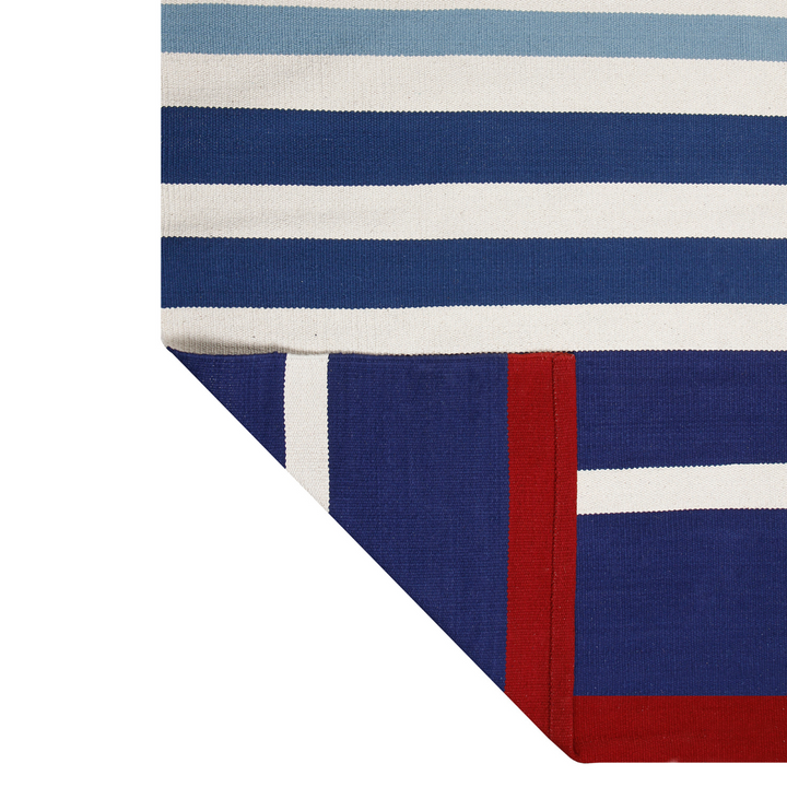 BLUE STRIPES HAND WOVEN COTTON DHURRIE